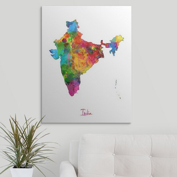 Ebern Designs India Watercolor Map By Abarca Graphic Art Print Wayfair